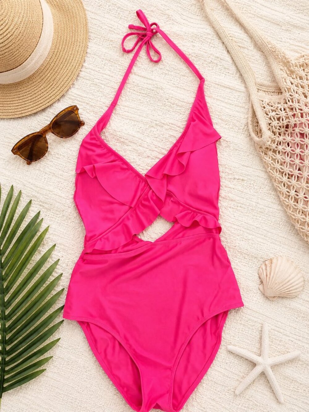 Aerie Small Hot Pink Ruffle One Piece Swimsuit Halter NWT